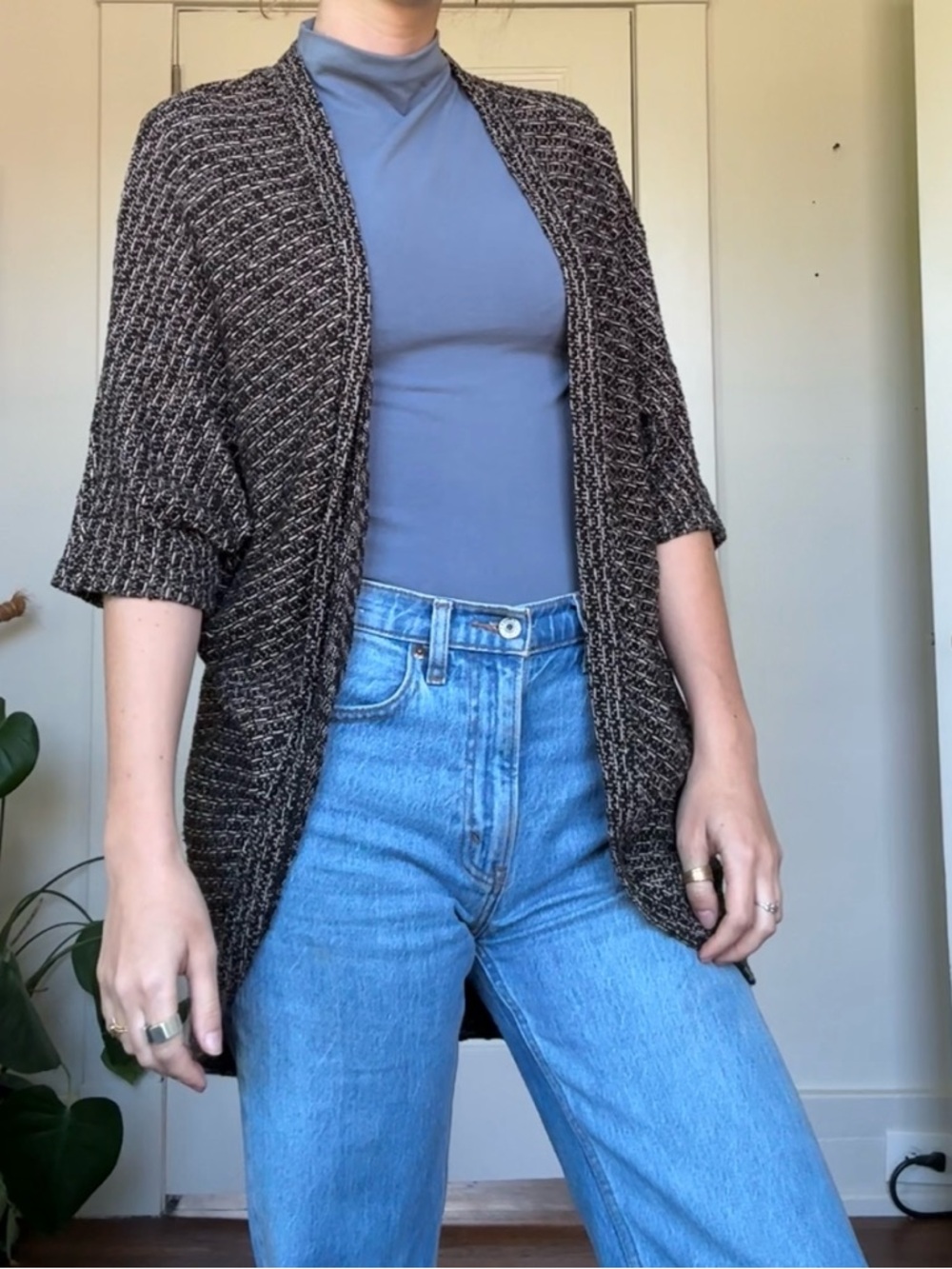 Forever 21 brown and black knit short sleeve cardigan